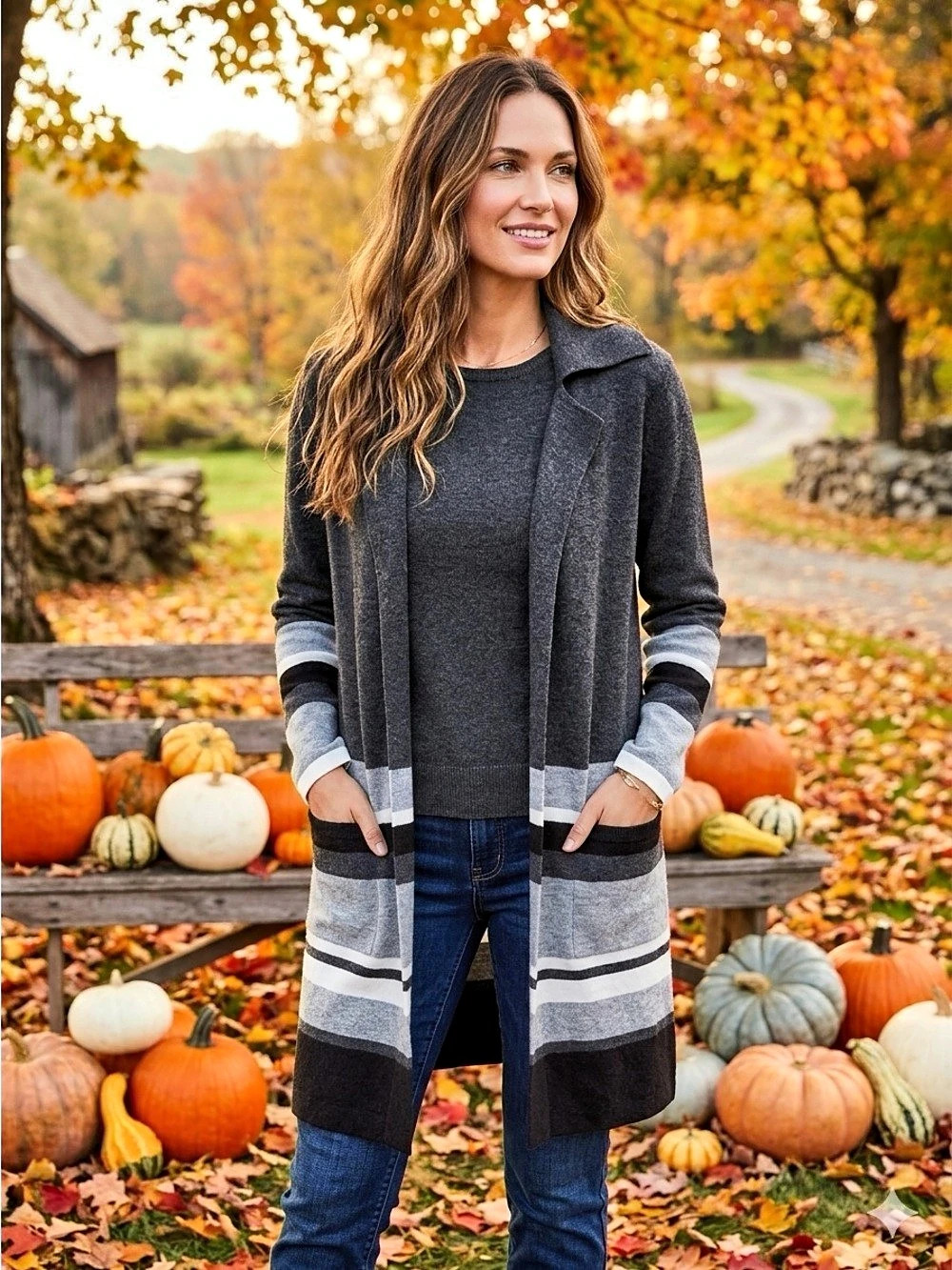APT.9 Striped Cardigan in Gray & Black Size Medium Like New
